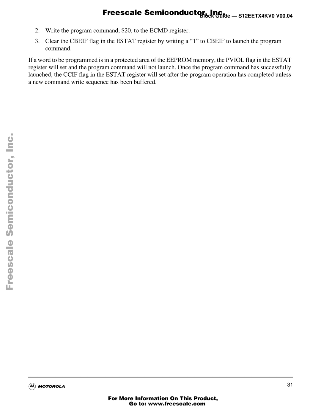 Freescale Semiconductor EETX4K, Block Guide warranty Freescale Semiconductor, Inc 