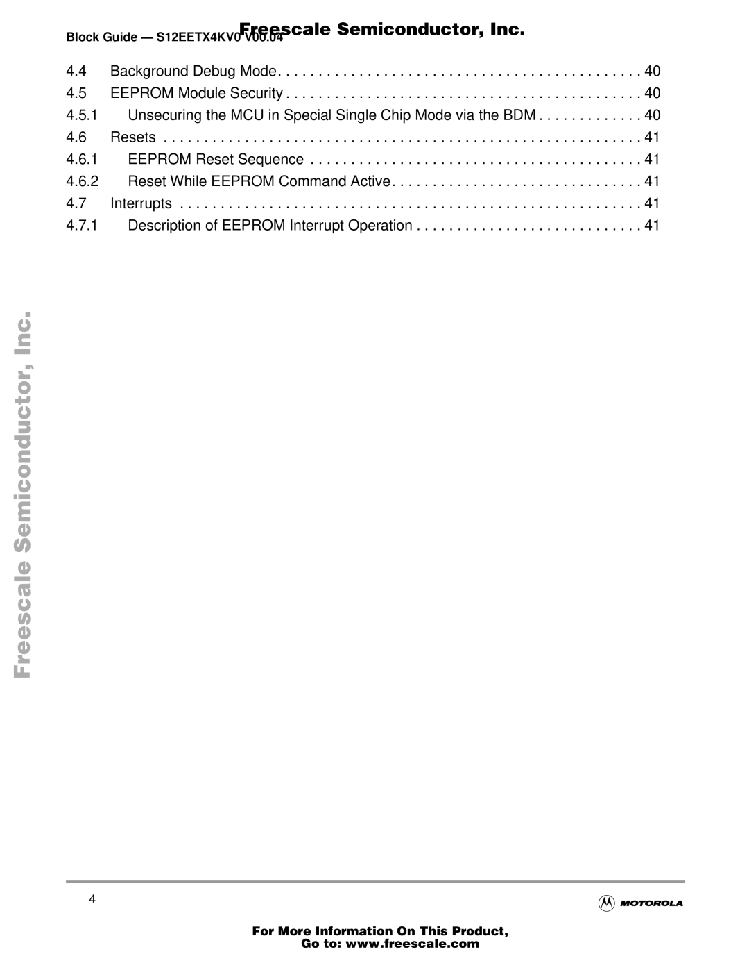 Freescale Semiconductor Block Guide, EETX4K warranty Freescale Semiconductor, Inc 