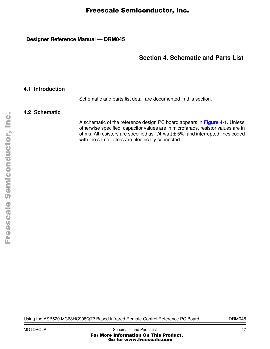 Freescale Semiconductor MC68HC908QT2, M68HC08 manual Schematic and Parts List 