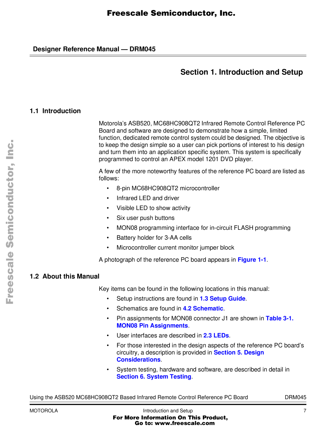 Freescale Semiconductor MC68HC908QT2, M68HC08 manual Introduction and Setup, About this Manual 