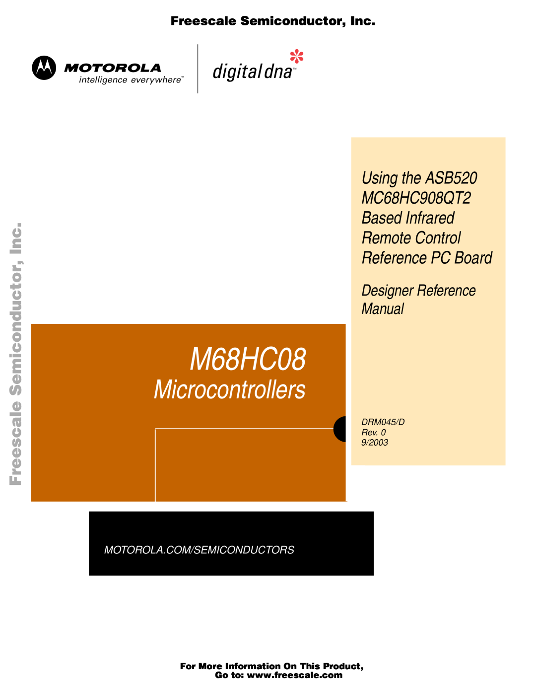Freescale Semiconductor MC68HC908QT2 manual Freescale Semiconductor, Inc, M68HC08, Microcontrollers 