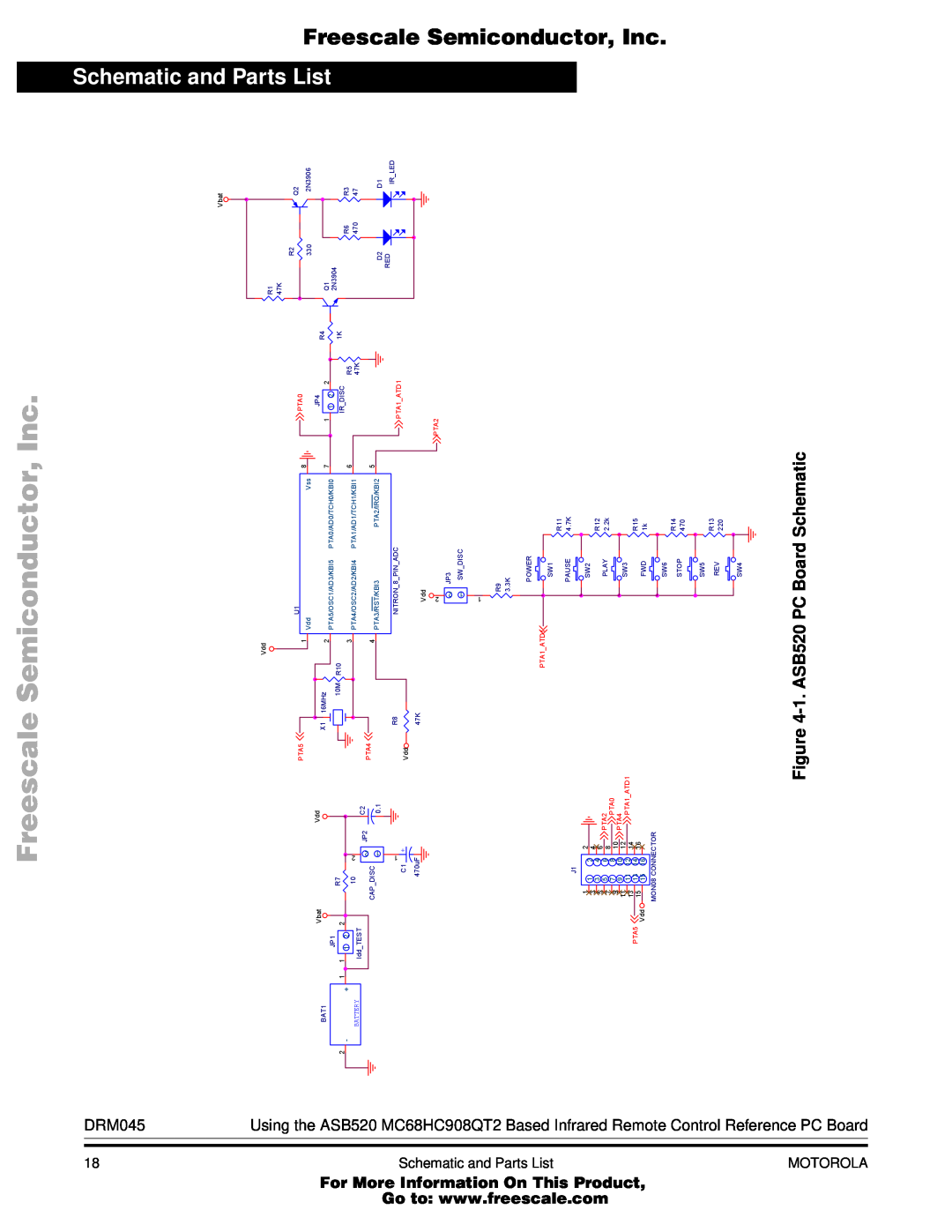Freescale Semiconductor M68HC08 Semiconductor, Inc, Schematic and Parts List, Board Schematic, 1.ASB520 PC, Freescale 