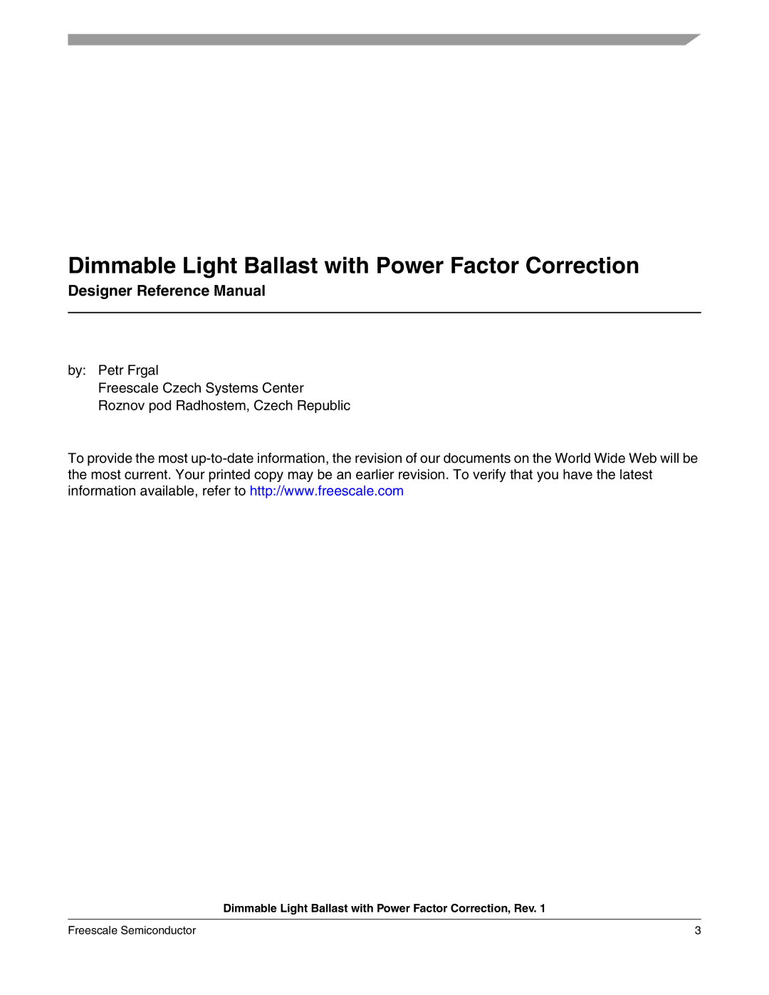 Freescale Semiconductor M68HC08 manual Dimmable Light Ballast with Power Factor Correction, Designer Reference Manual 