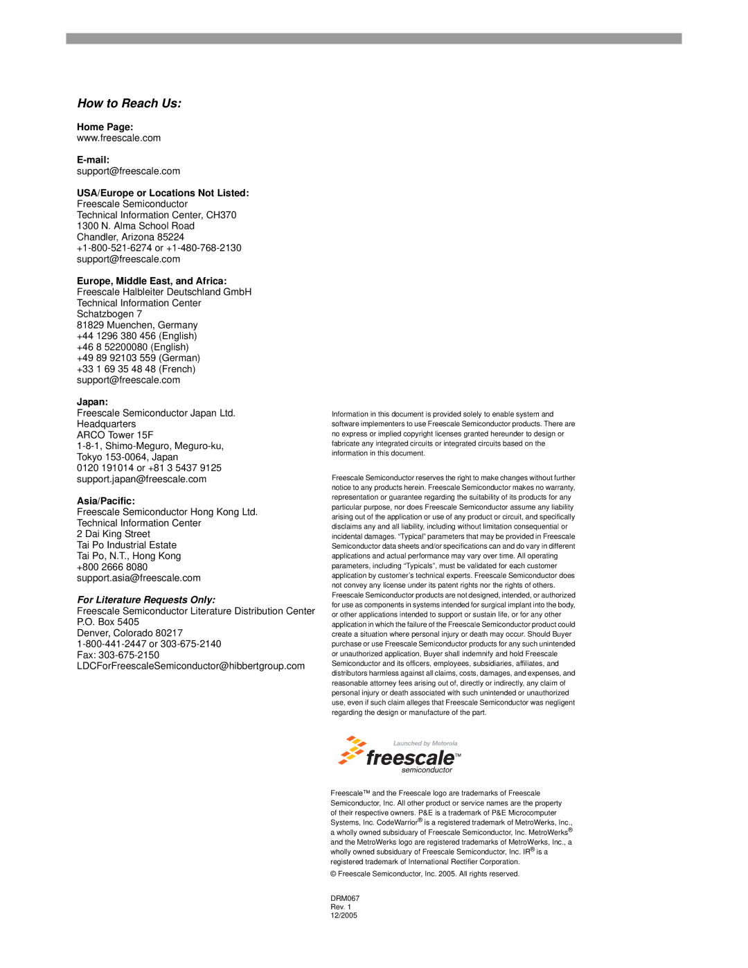 Freescale Semiconductor M68HC08 manual How to Reach Us 