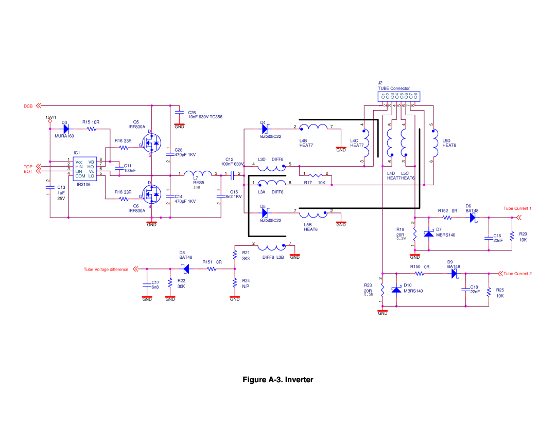 Freescale Semiconductor M68HC08 manual Figure A-3.Inverter, Dcb Top Bot, O1 O2 O3 O4 O5 O6 O7 O8, Com Lo, Tube Current 