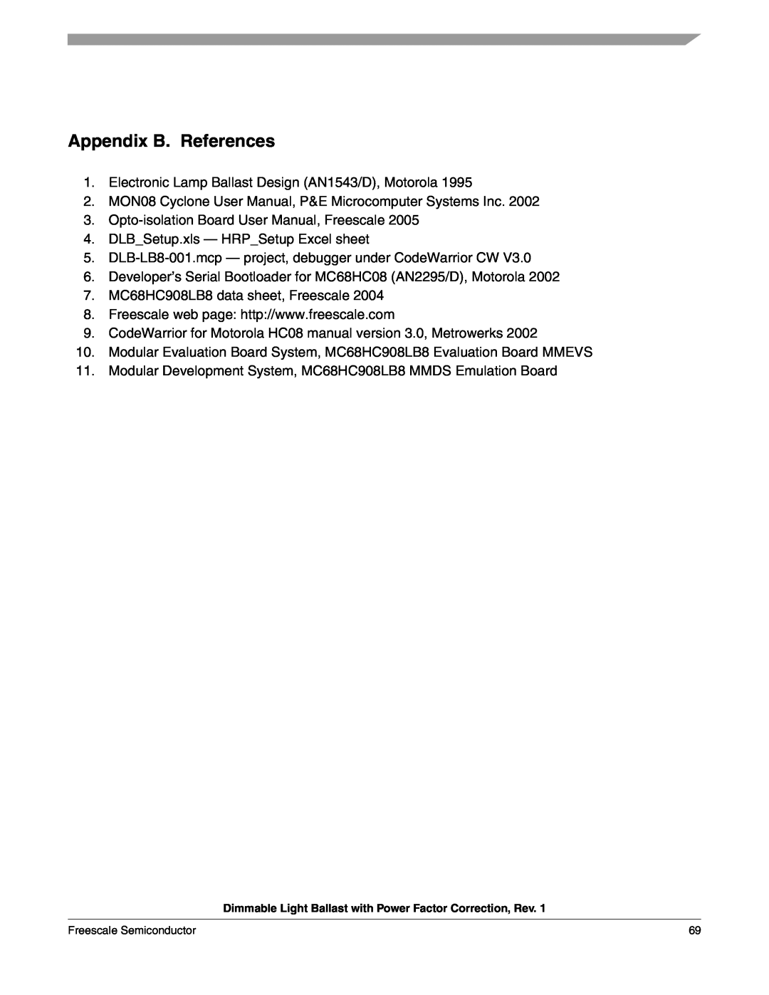 Freescale Semiconductor M68HC08 manual Appendix B. References 
