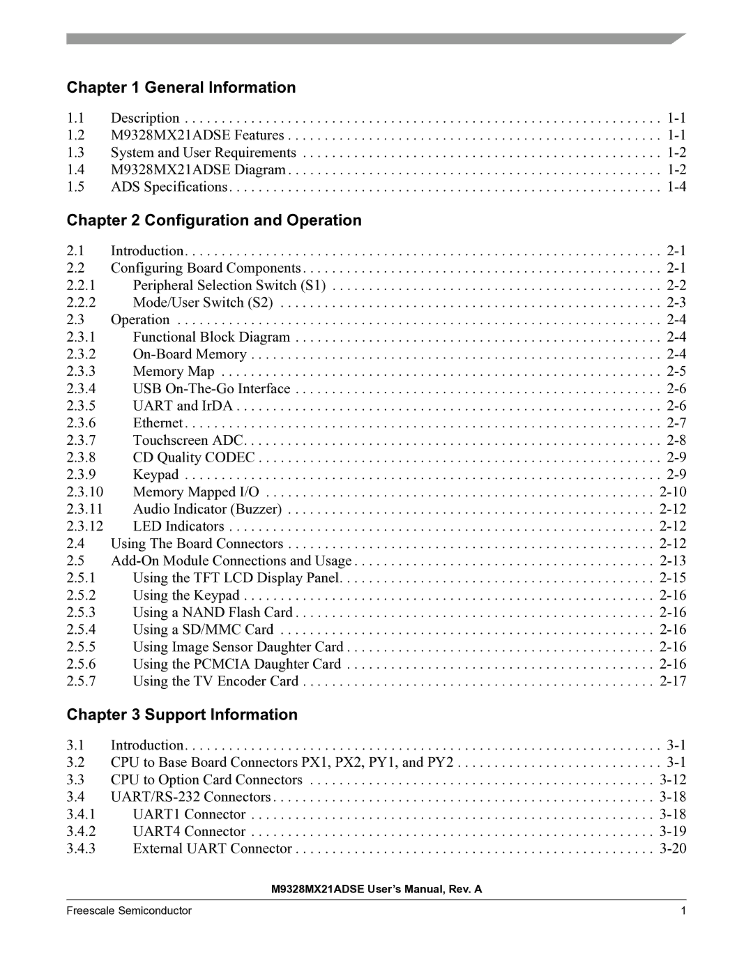 Freescale Semiconductor user manual General Information, M9328MX21ADSE User’s Manual, Rev. a 