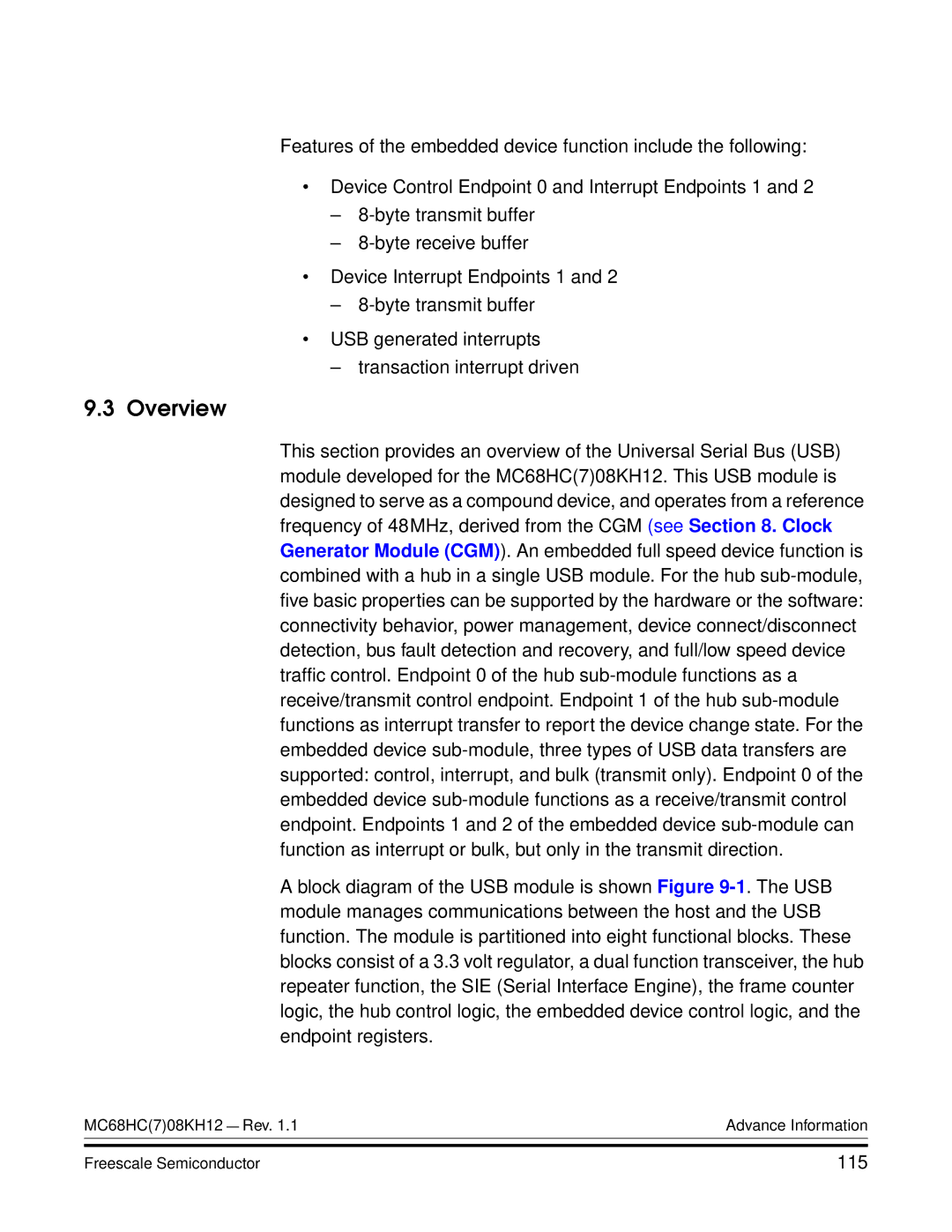 Freescale Semiconductor MC68HC08KH12 manual Overview, 115 