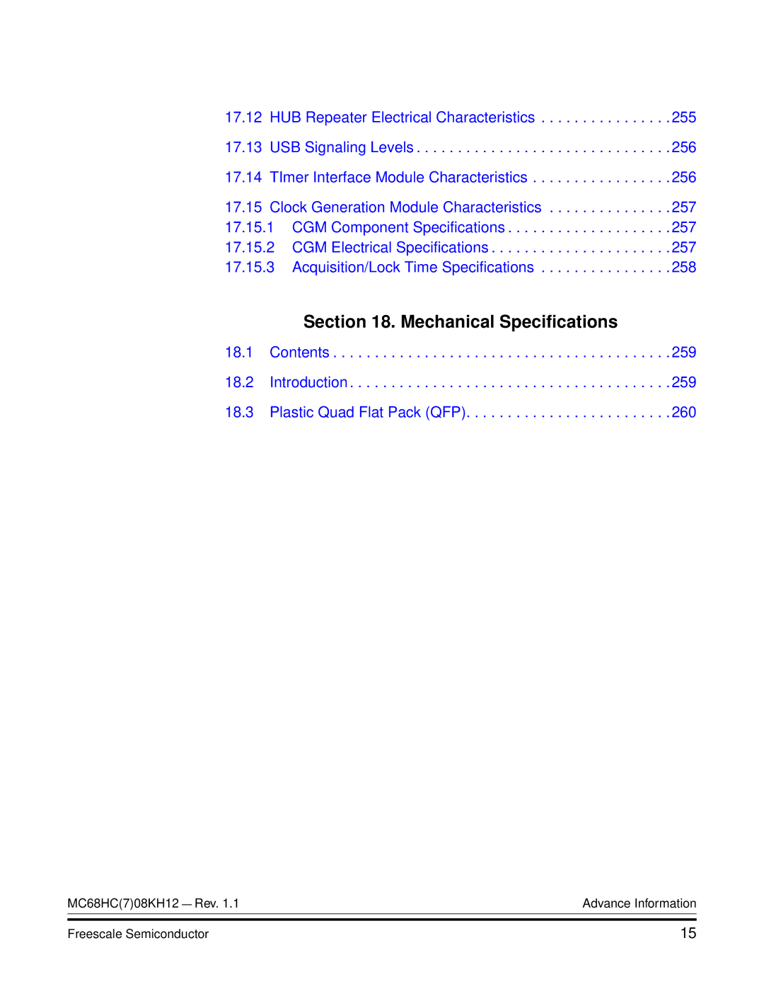 Freescale Semiconductor MC68HC08KH12 manual Mechanical Specifications 