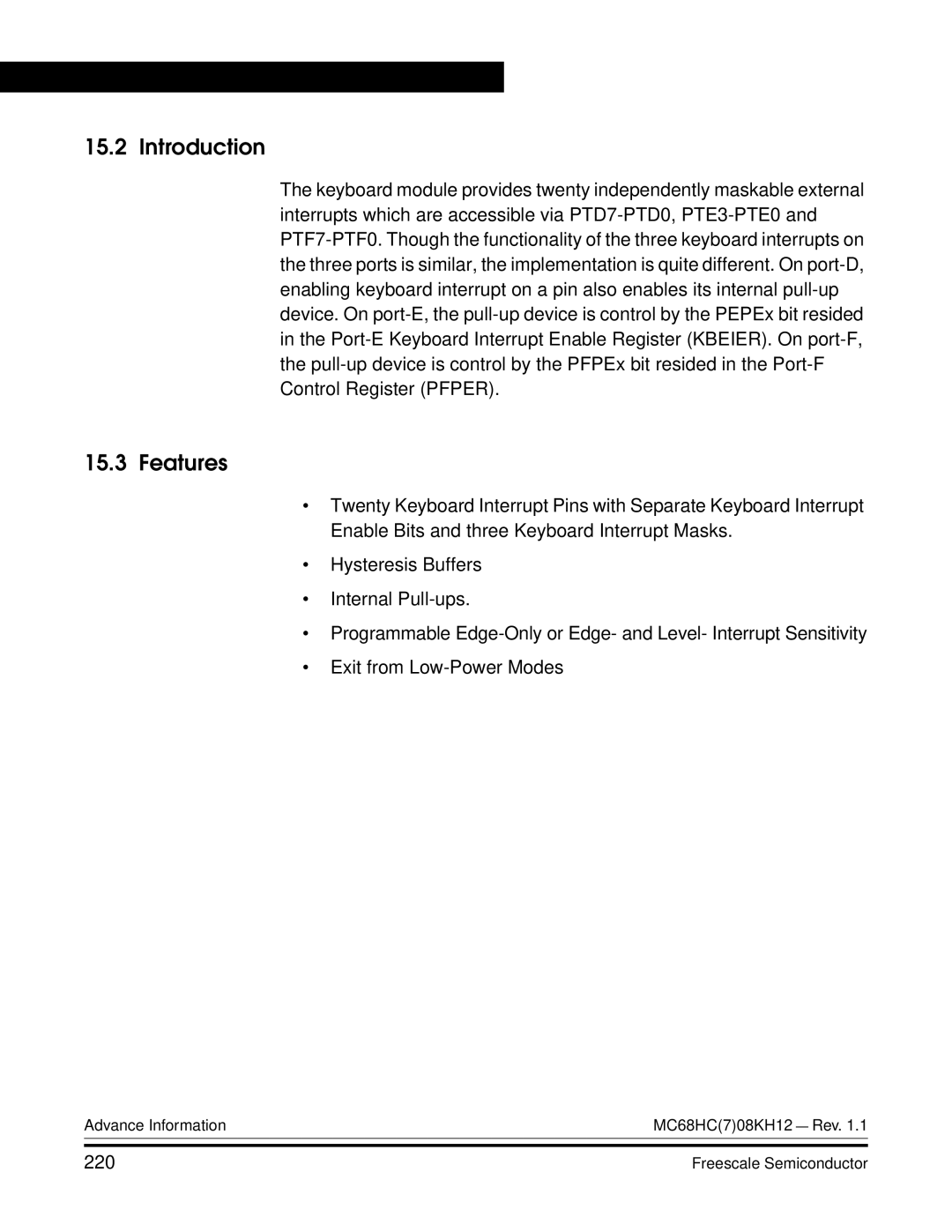 Freescale Semiconductor MC68HC08KH12 manual Introduction, 220 