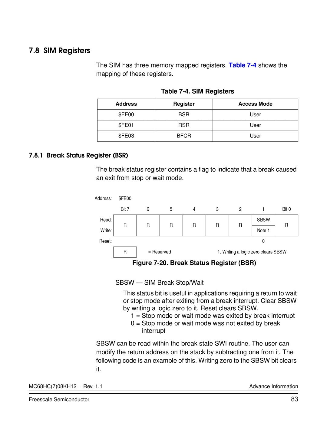 Freescale Semiconductor MC68HC08KH12 manual SIM Registers 