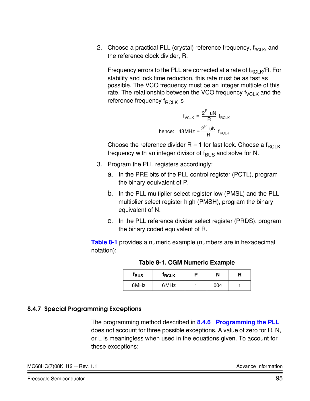 Freescale Semiconductor MC68HC08KH12 manual CGM Numeric Example 