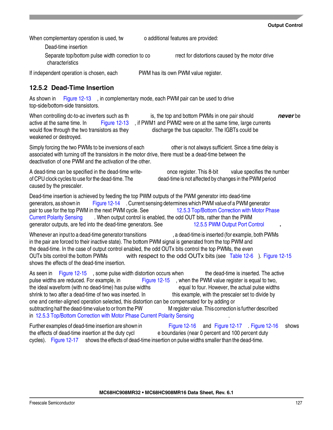 Freescale Semiconductor MC68HC908MR16, MC68HC908MR32 manual Dead-Time Insertion, Output Control 