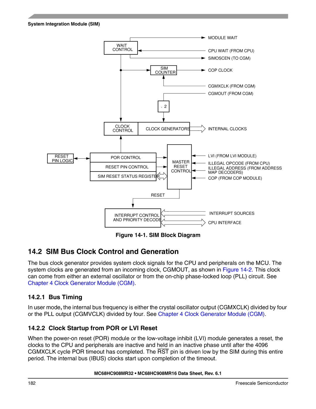 Freescale Semiconductor MC68HC908MR32 SIM Bus Clock Control and Generation, Bus Timing, System Integration Module SIM 