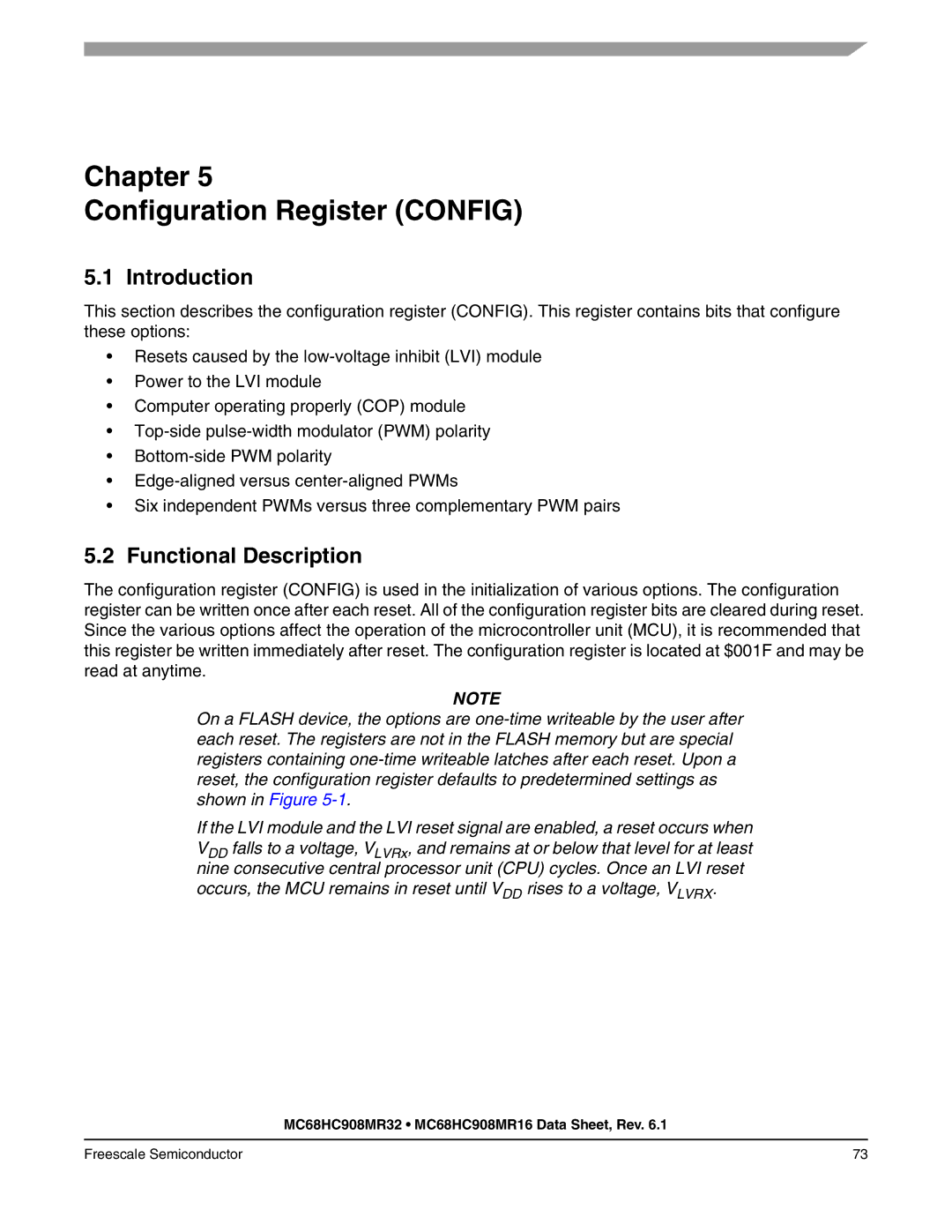 Freescale Semiconductor MC68HC908MR16, MC68HC908MR32 manual Chapter Configuration Register Config, Introduction 