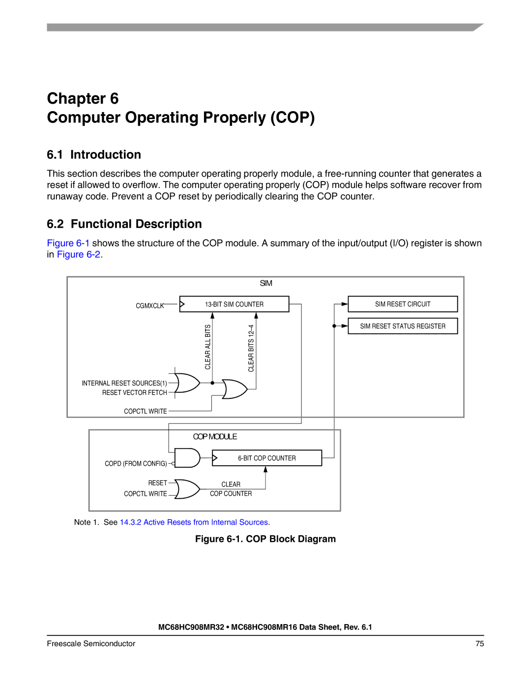 Freescale Semiconductor MC68HC908MR16, MC68HC908MR32 manual Chapter Computer Operating Properly COP, COP Block Diagram 