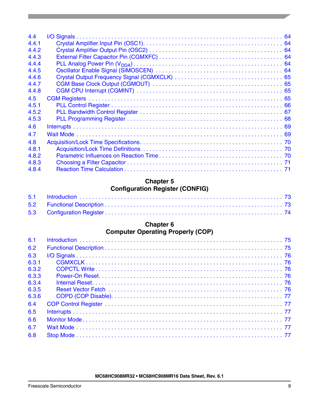 Freescale Semiconductor MC68HC908MR16 manual Chapter Configuration Register Config, Chapter Computer Operating Properly COP 