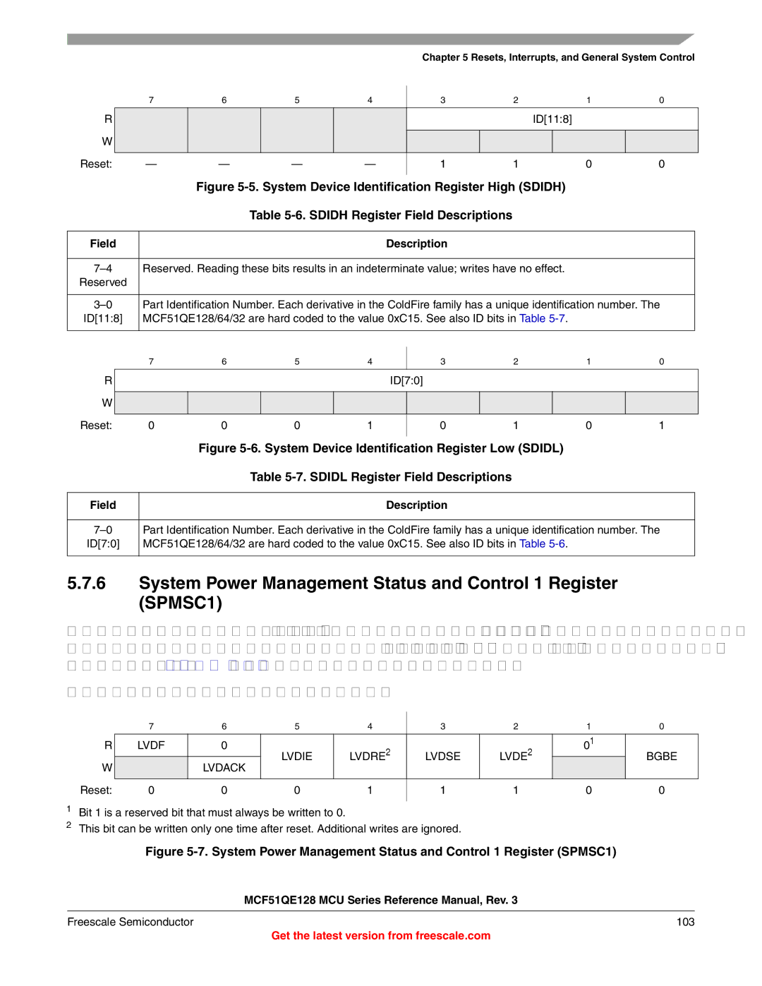 Freescale Semiconductor MCF51QE128RM manual Sdidh Register Field Descriptions, Sdidl Register Field Descriptions 