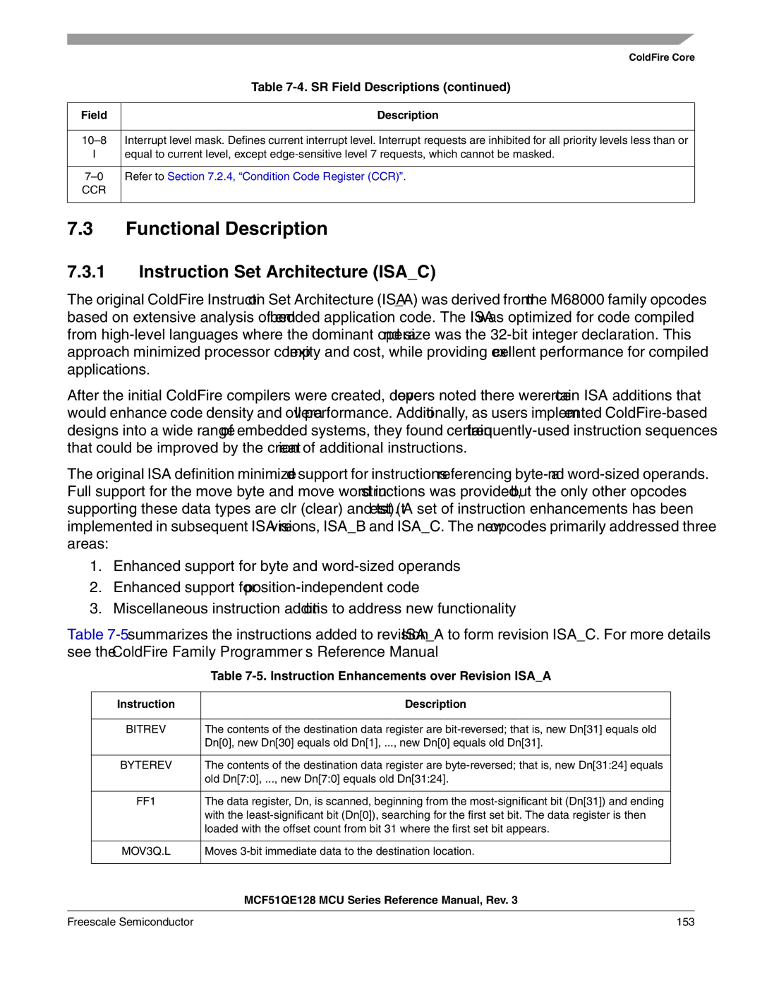 Freescale Semiconductor MCF51QE128RM Functional Description, Instruction Set Architecture Isac, Instruction Description 