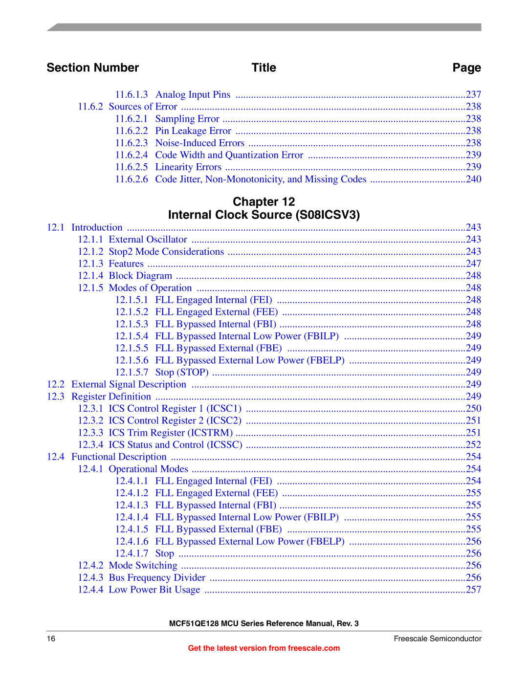 Freescale Semiconductor MCF51QE128RM manual Internal Clock Source S08ICSV3 