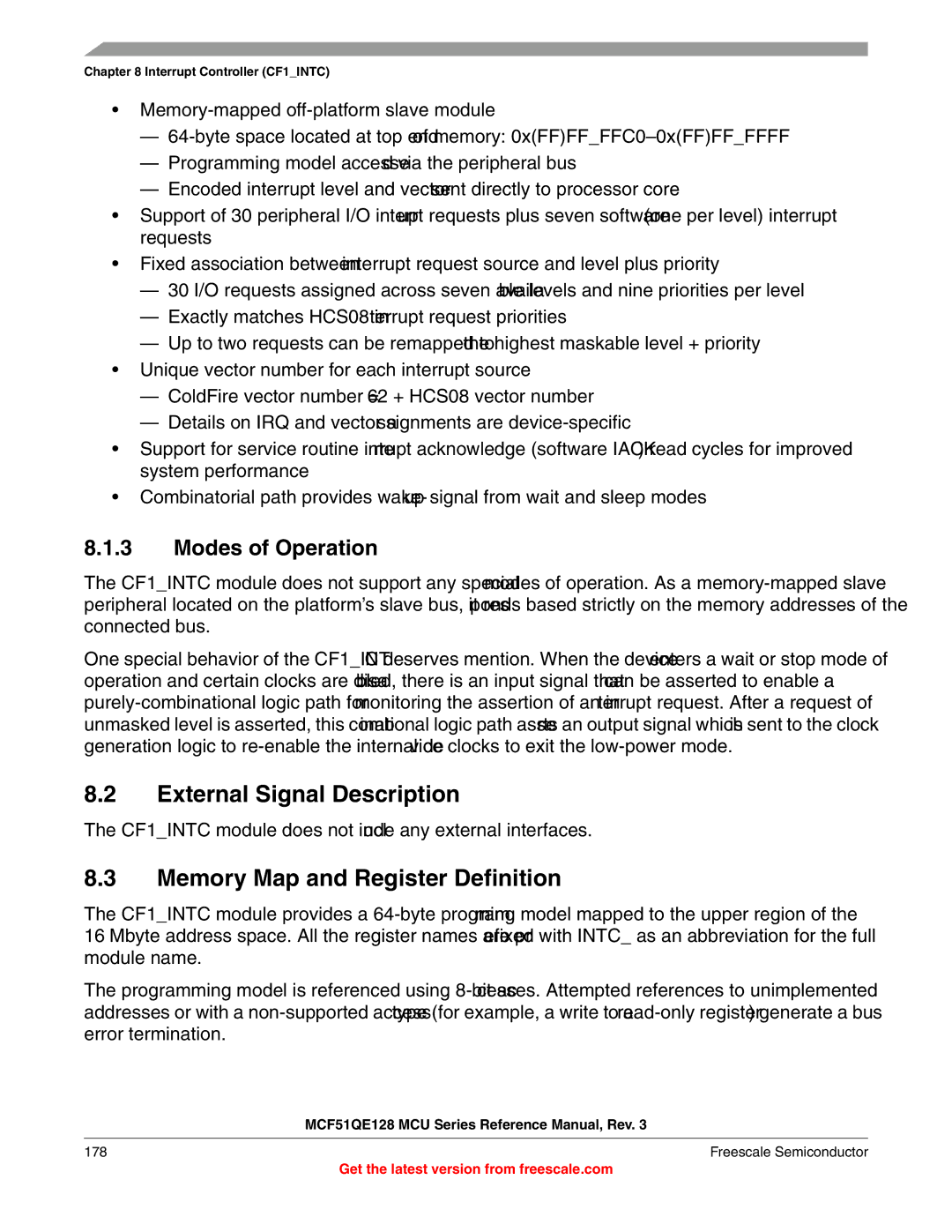 Freescale Semiconductor MCF51QE128RM External Signal Description, Memory Map and Register Definition, Modes of Operation 