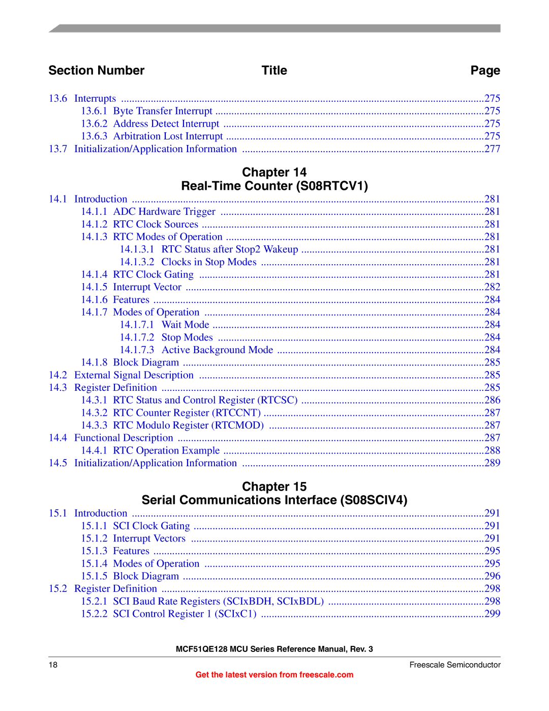 Freescale Semiconductor MCF51QE128RM manual Real-Time Counter S08RTCV1 