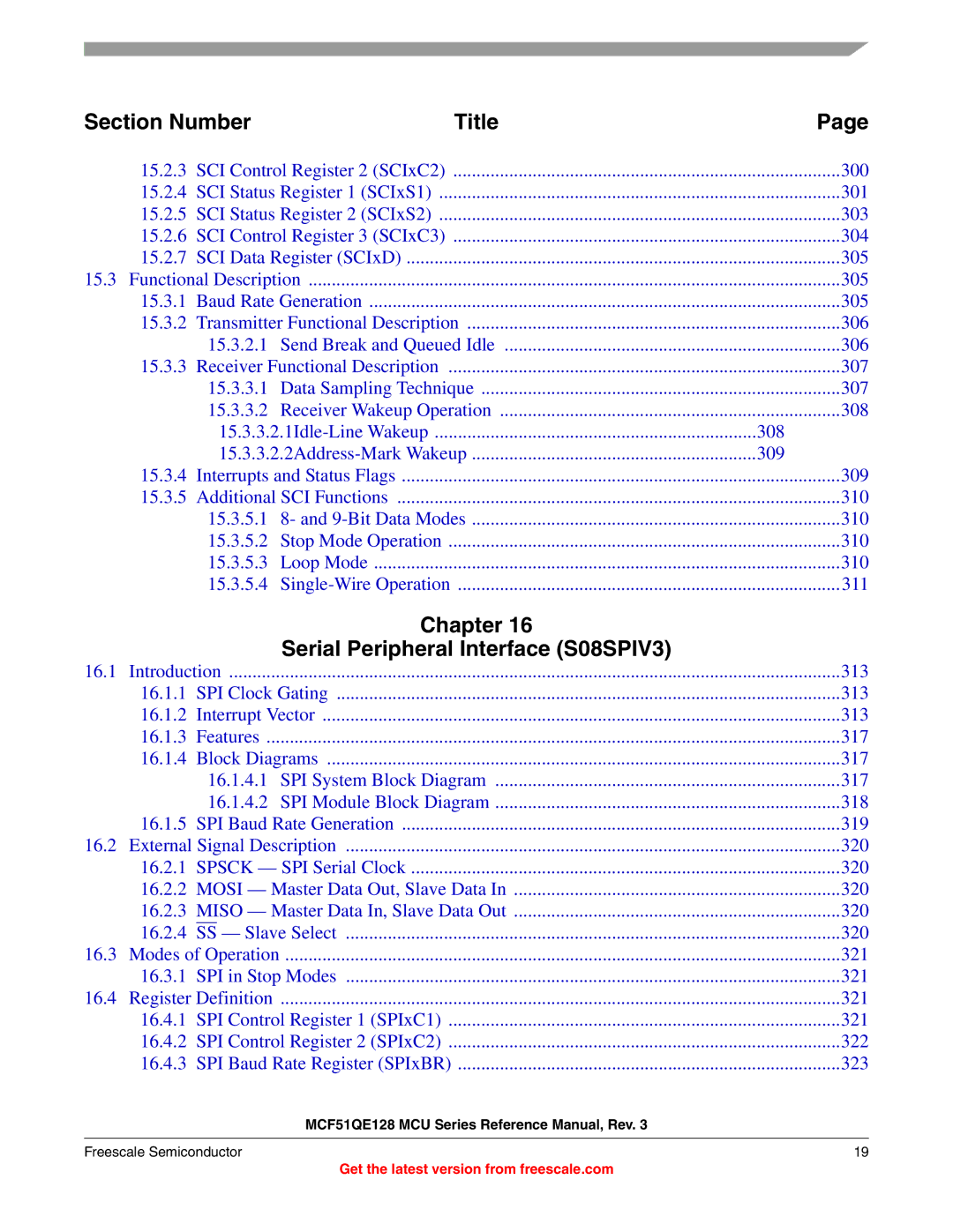 Freescale Semiconductor MCF51QE128RM manual Serial Peripheral Interface S08SPIV3 