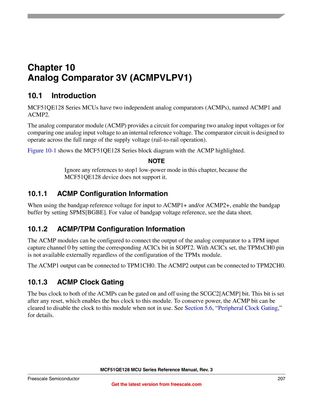 Freescale Semiconductor MCF51QE128RM manual Chapter Analog Comparator 3V ACMPVLPV1, Acmp Configuration Information 