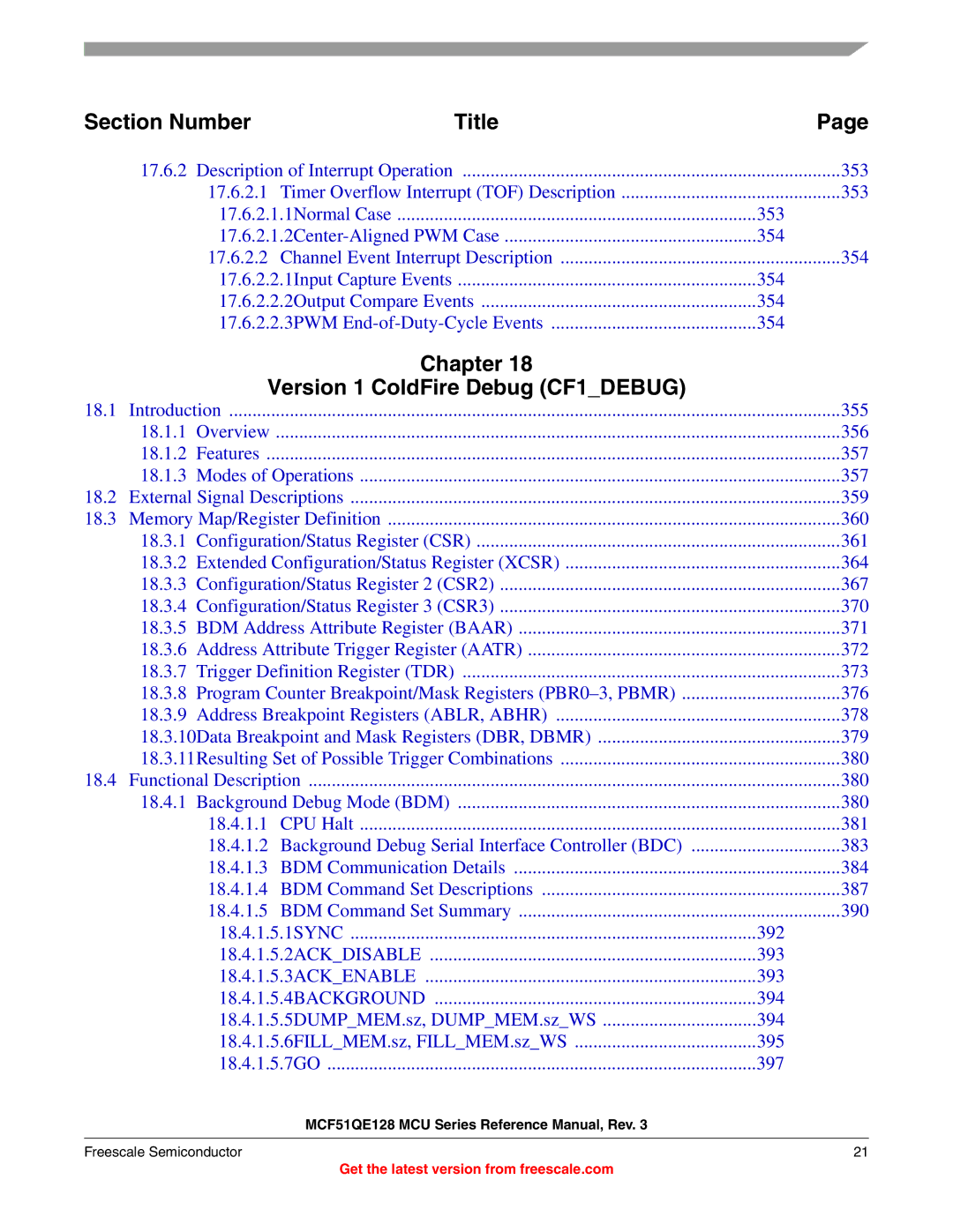 Freescale Semiconductor MCF51QE128RM manual Chapter Version 1 ColdFire Debug CF1DEBUG 