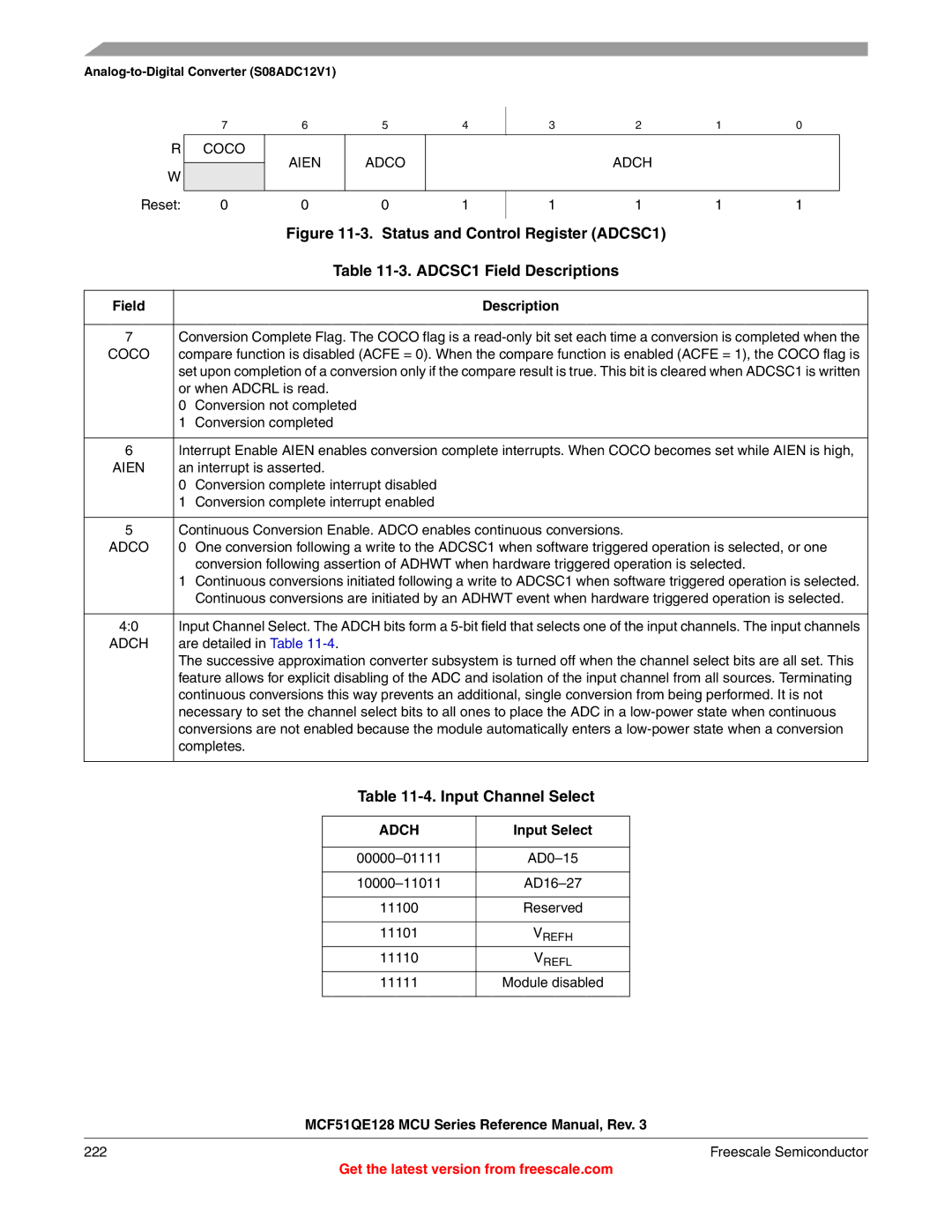 Freescale Semiconductor MCF51QE128RM manual Coco, Input Channel Select, Input Select 