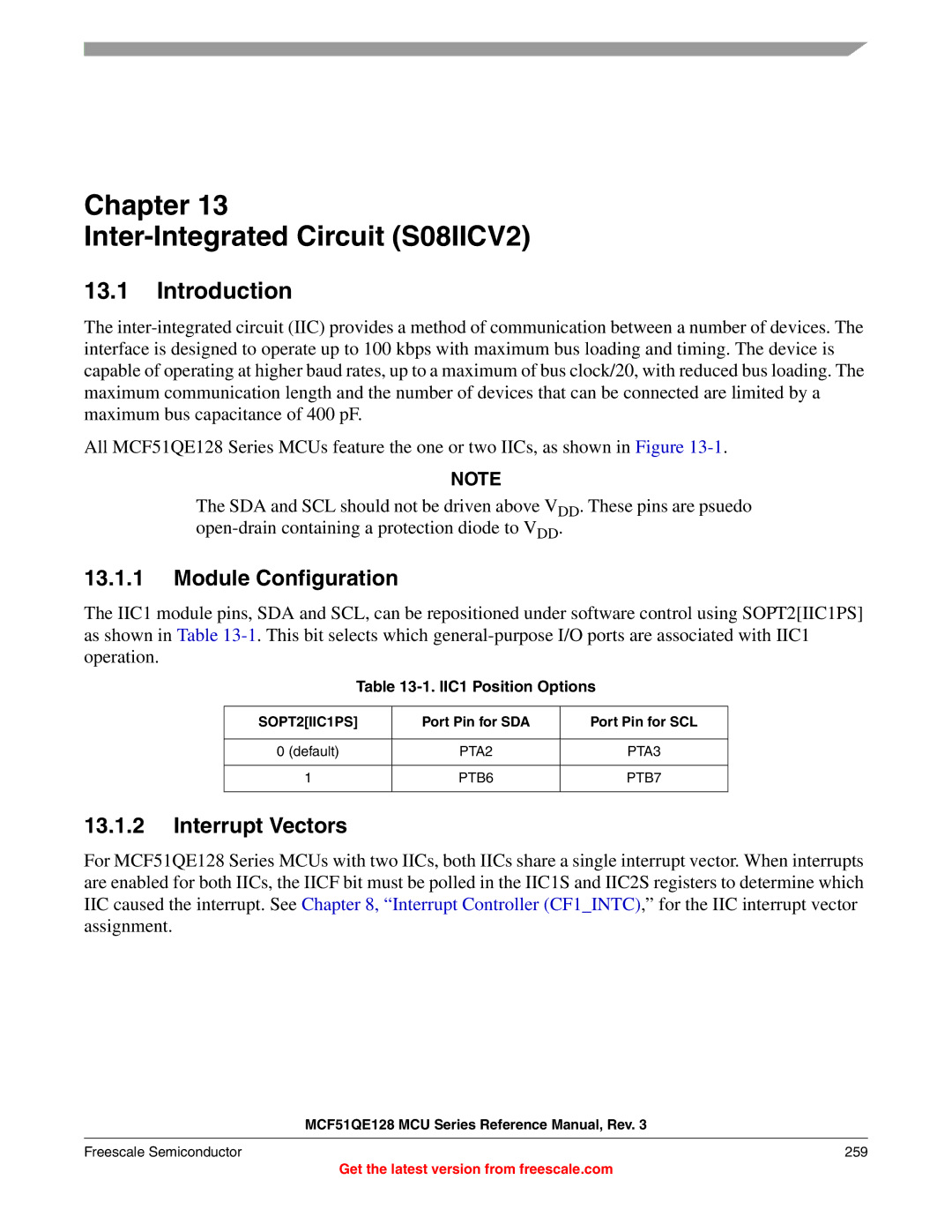 Freescale Semiconductor MCF51QE128RM manual Chapter Inter-Integrated Circuit S08IICV2, Module Configuration, SOPT2IIC1PS 