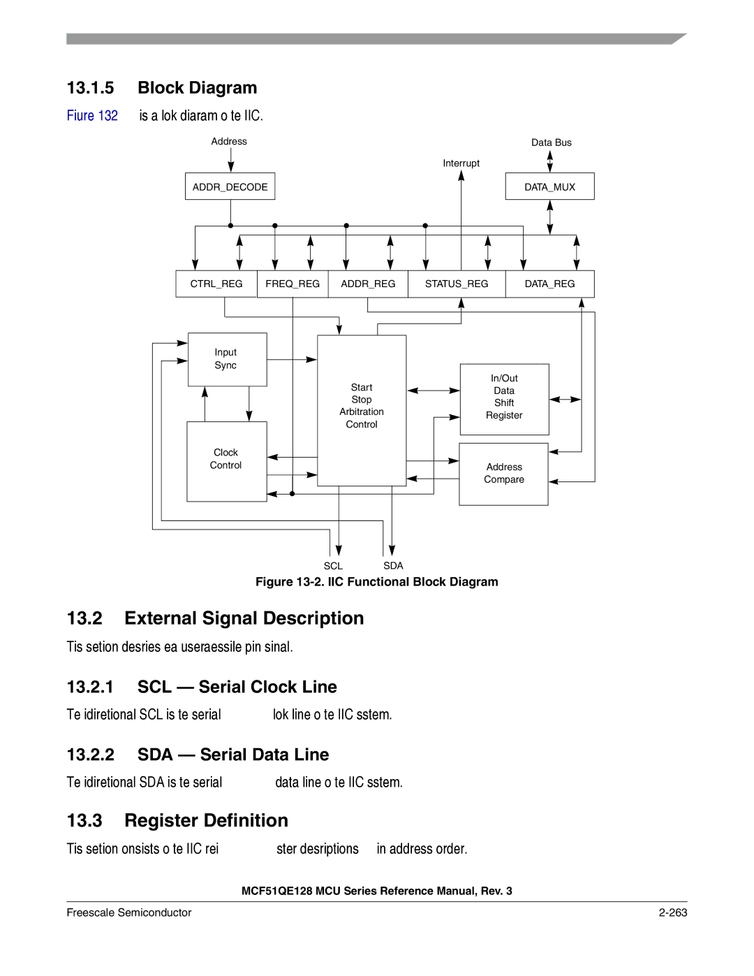 Freescale Semiconductor MCF51QE128RM manual SCL Serial Clock Line, SDA Serial Data Line, Freescale Semiconductor 263 