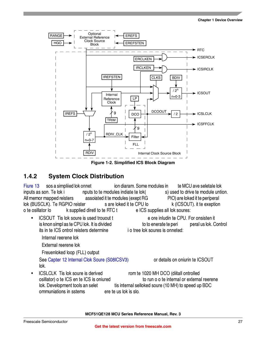 Freescale Semiconductor MCF51QE128RM manual System Clock Distribution, Simplified ICS Block Diagram 