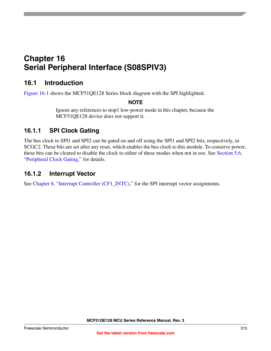 Freescale Semiconductor MCF51QE128RM manual Chapter Serial Peripheral Interface S08SPIV3, SPI Clock Gating 