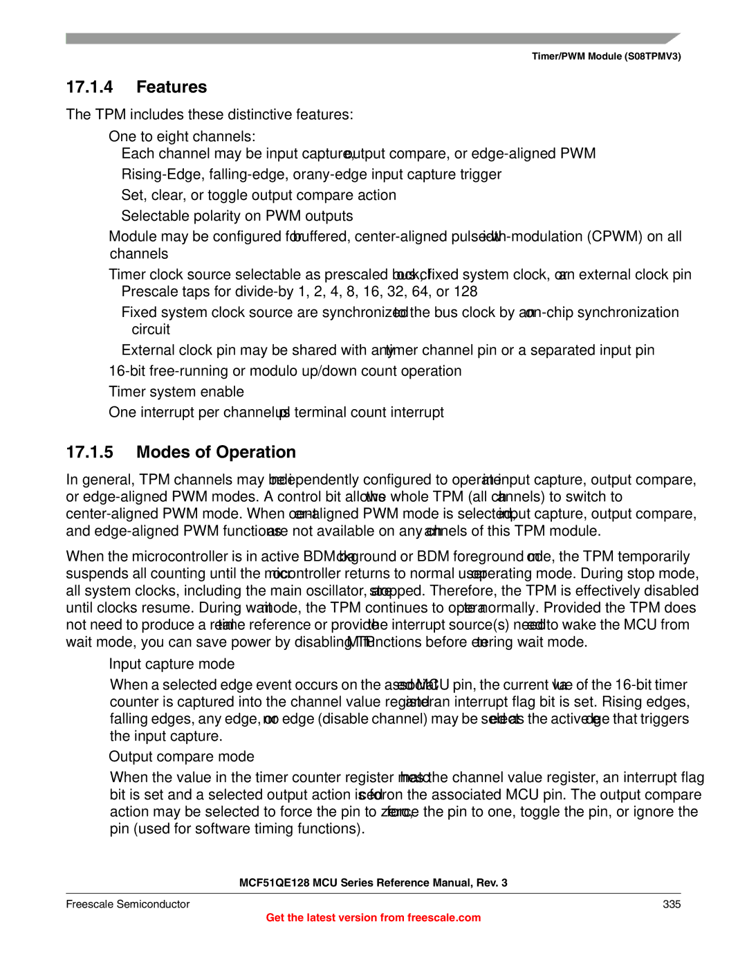 Freescale Semiconductor MCF51QE128RM manual Features, Freescale Semiconductor 335 