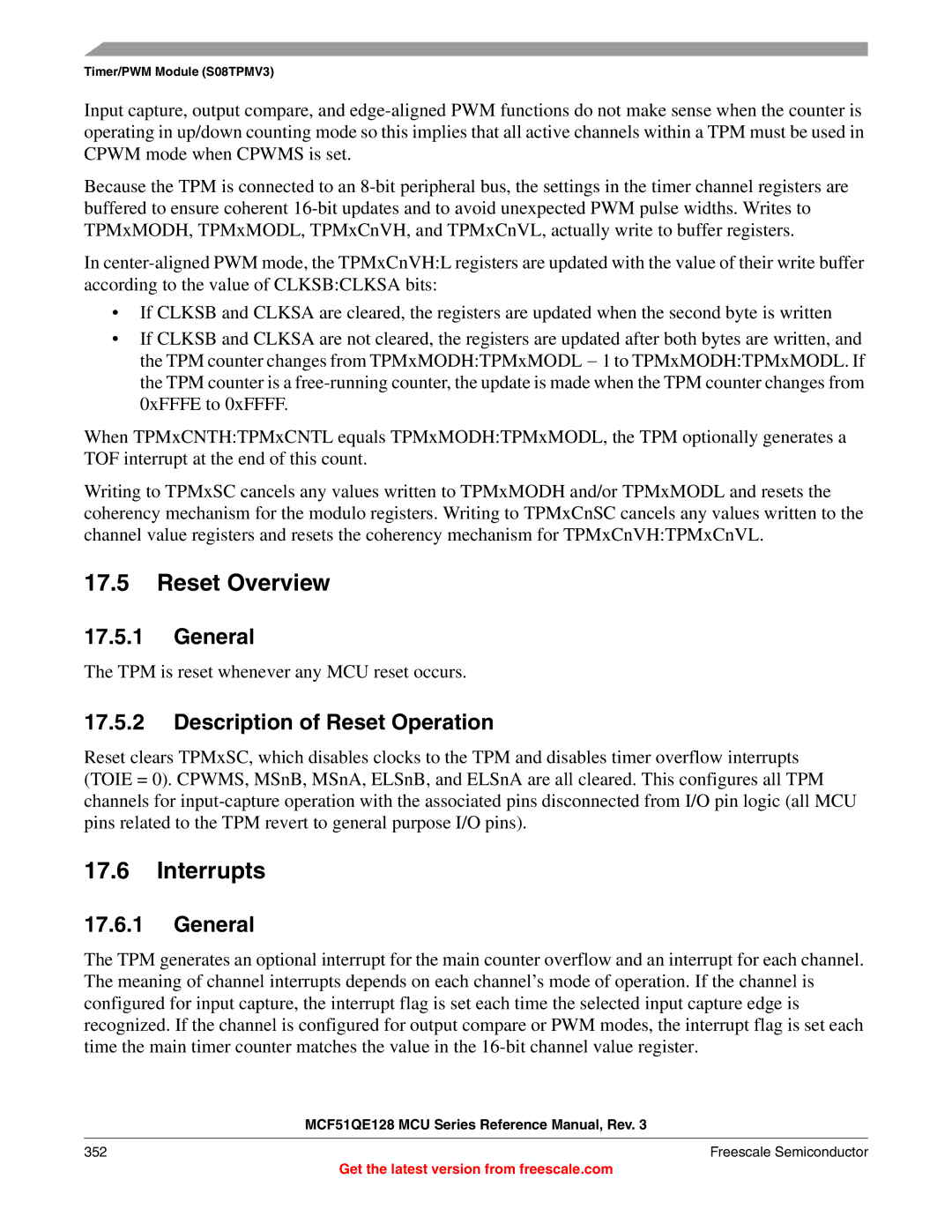 Freescale Semiconductor MCF51QE128RM manual Reset Overview, General, Description of Reset Operation 