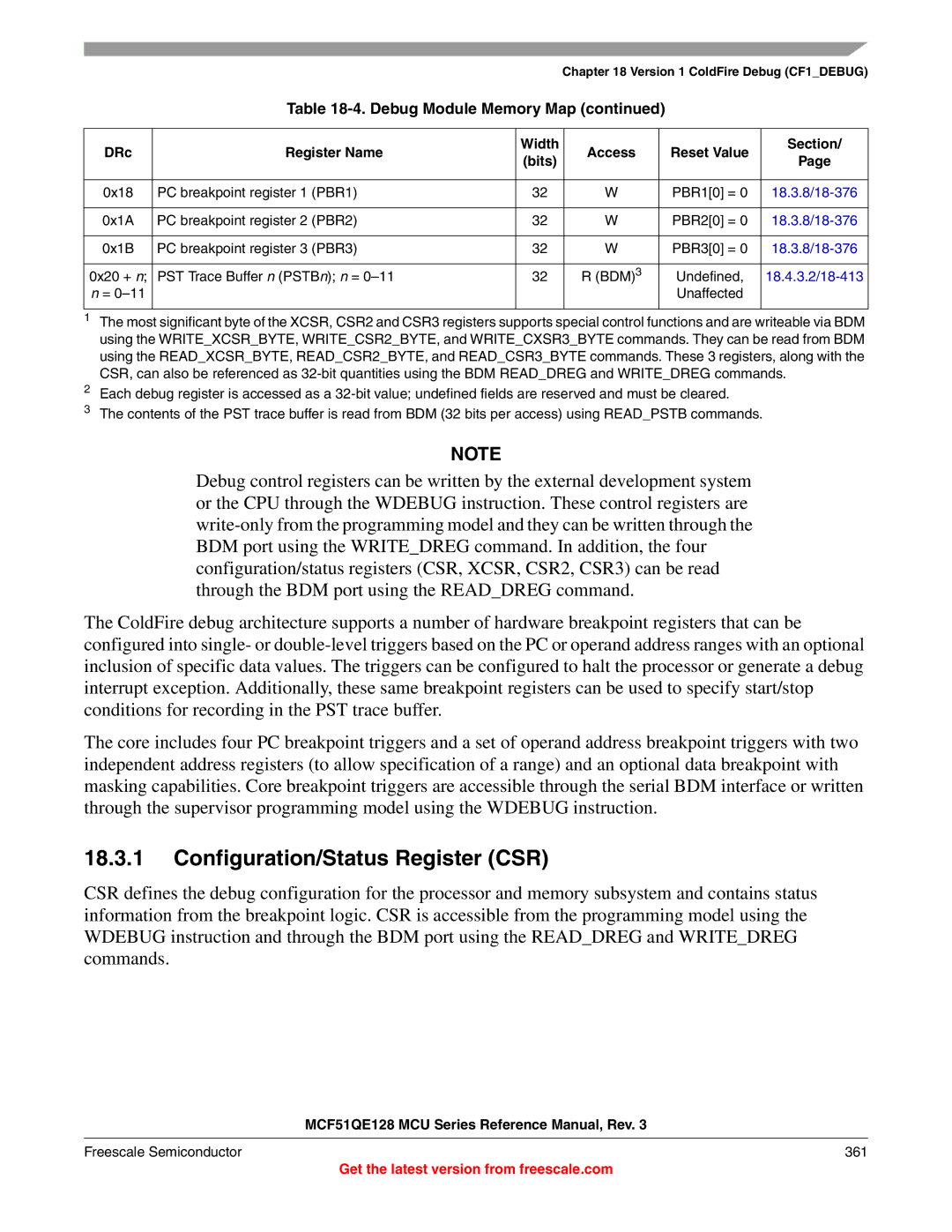 Freescale Semiconductor MCF51QE128RM manual Configuration/Status Register CSR 