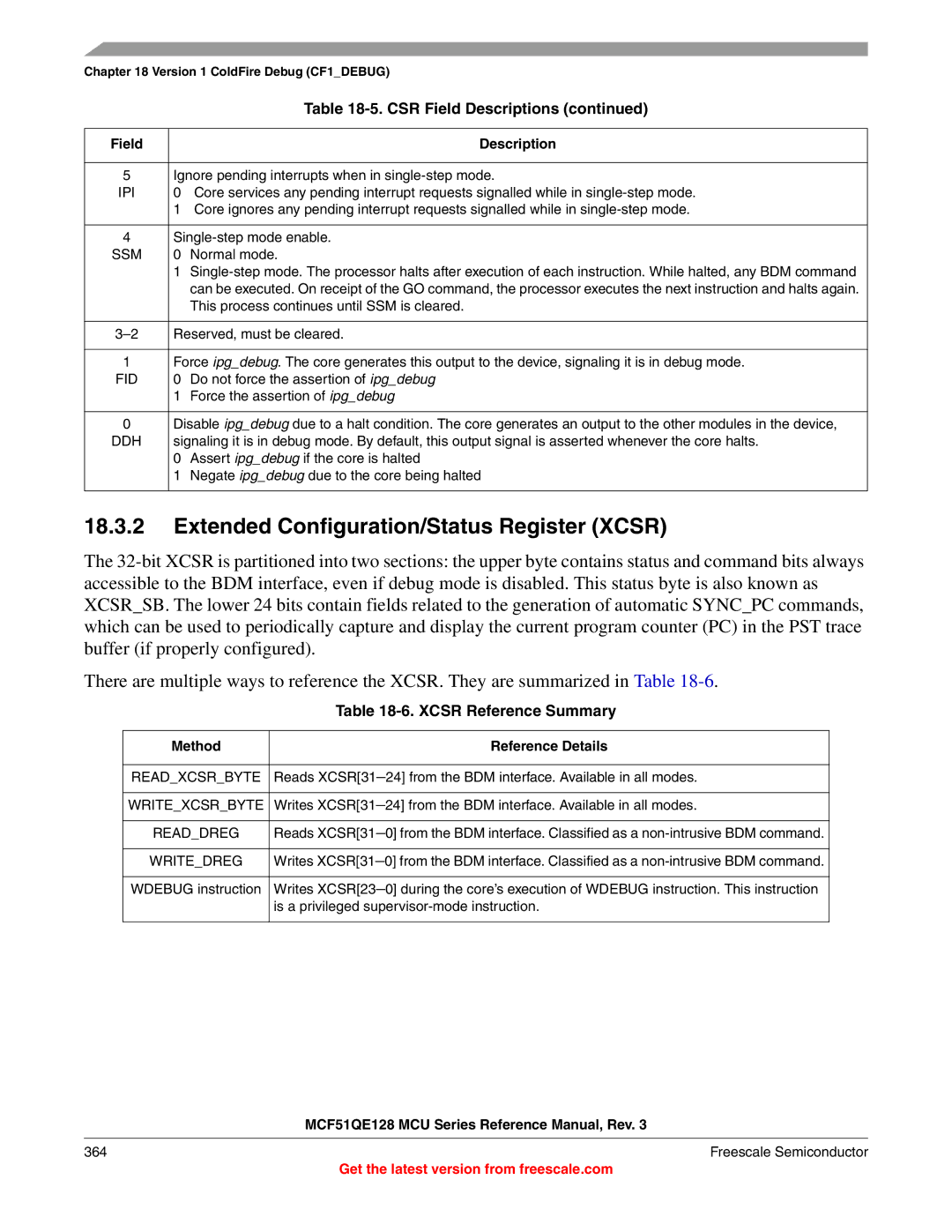 Freescale Semiconductor MCF51QE128RM manual Extended Configuration/Status Register Xcsr, Xcsr Reference Summary 