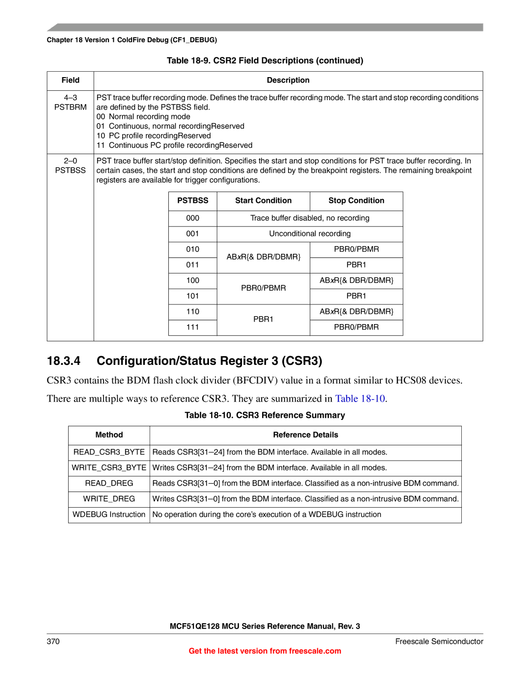 Freescale Semiconductor MCF51QE128RM manual Configuration/Status Register 3 CSR3, CSR3 Reference Summary, Pstbss 