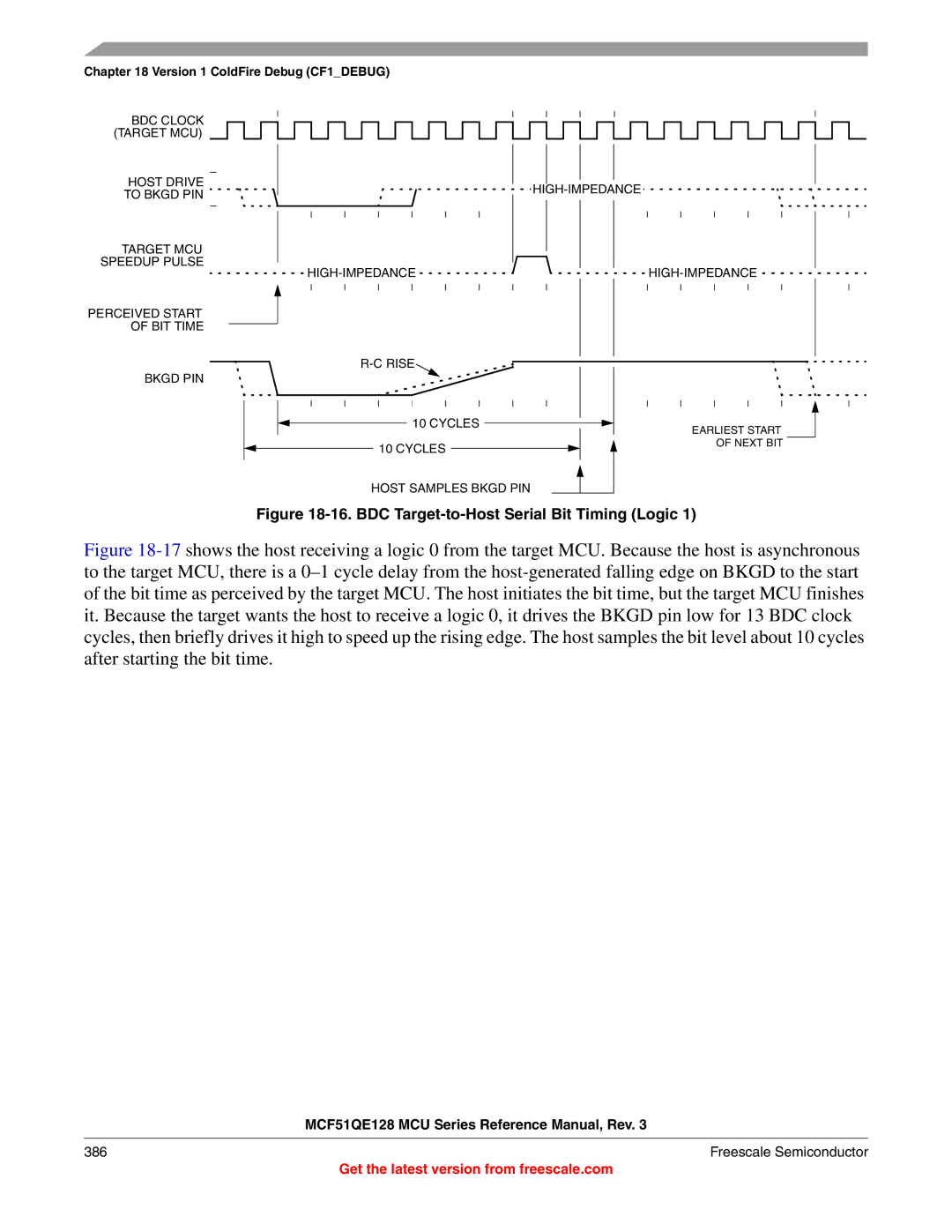 Freescale Semiconductor MCF51QE128RM manual BDC Target-to-Host Serial Bit Timing Logic 