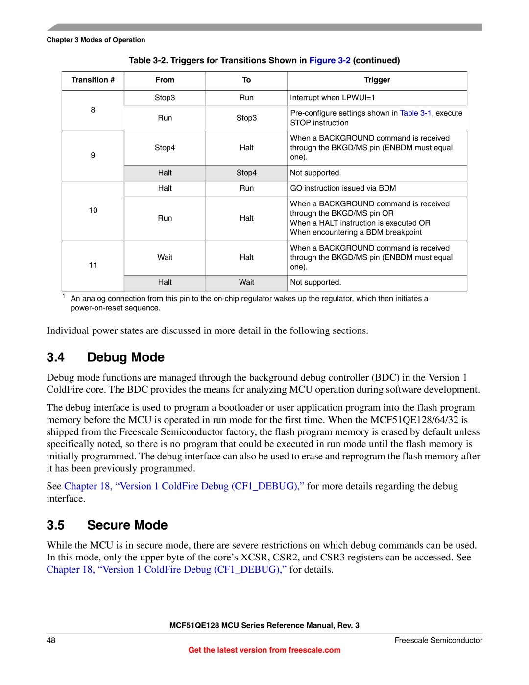 Freescale Semiconductor MCF51QE128RM manual Debug Mode, Secure Mode 