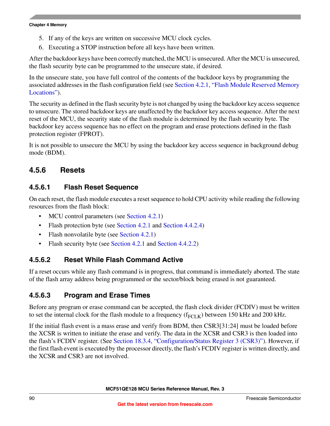 Freescale Semiconductor MCF51QE128RM manual Resets, Flash Reset Sequence, Reset While Flash Command Active 