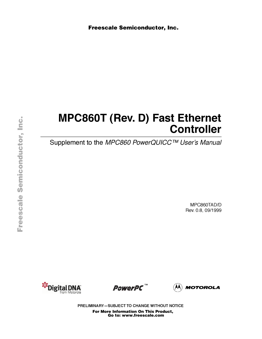 Freescale Semiconductor user manual MPC860T Rev. D Fast Ethernet Controller, Freescale Semiconductor, Inc 