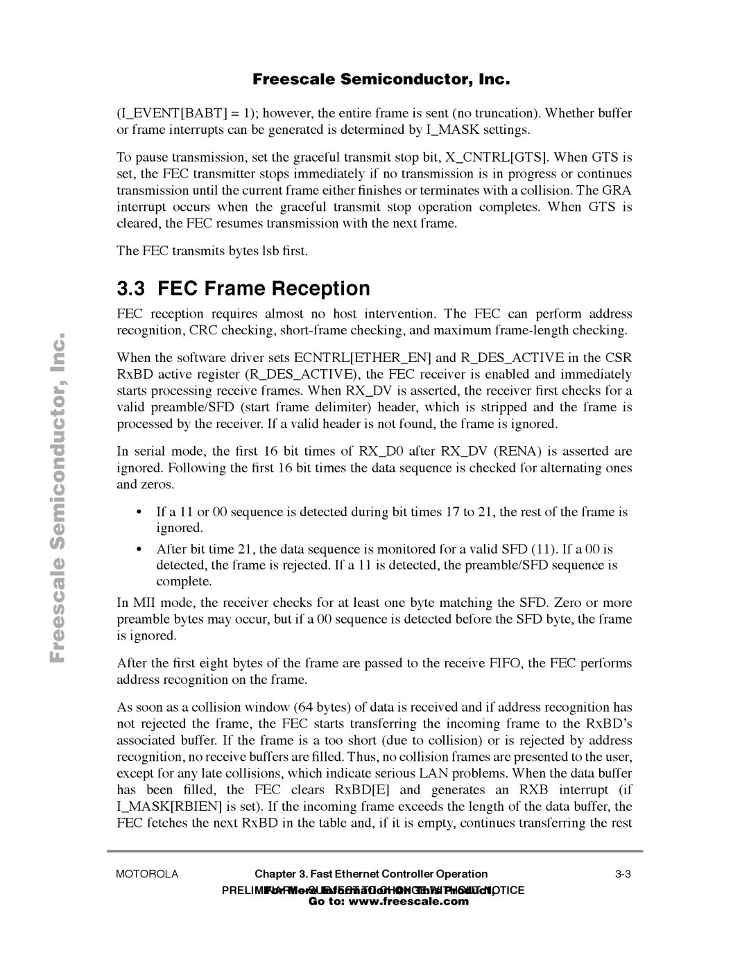 Freescale Semiconductor MPC860T user manual FEC Frame Reception 