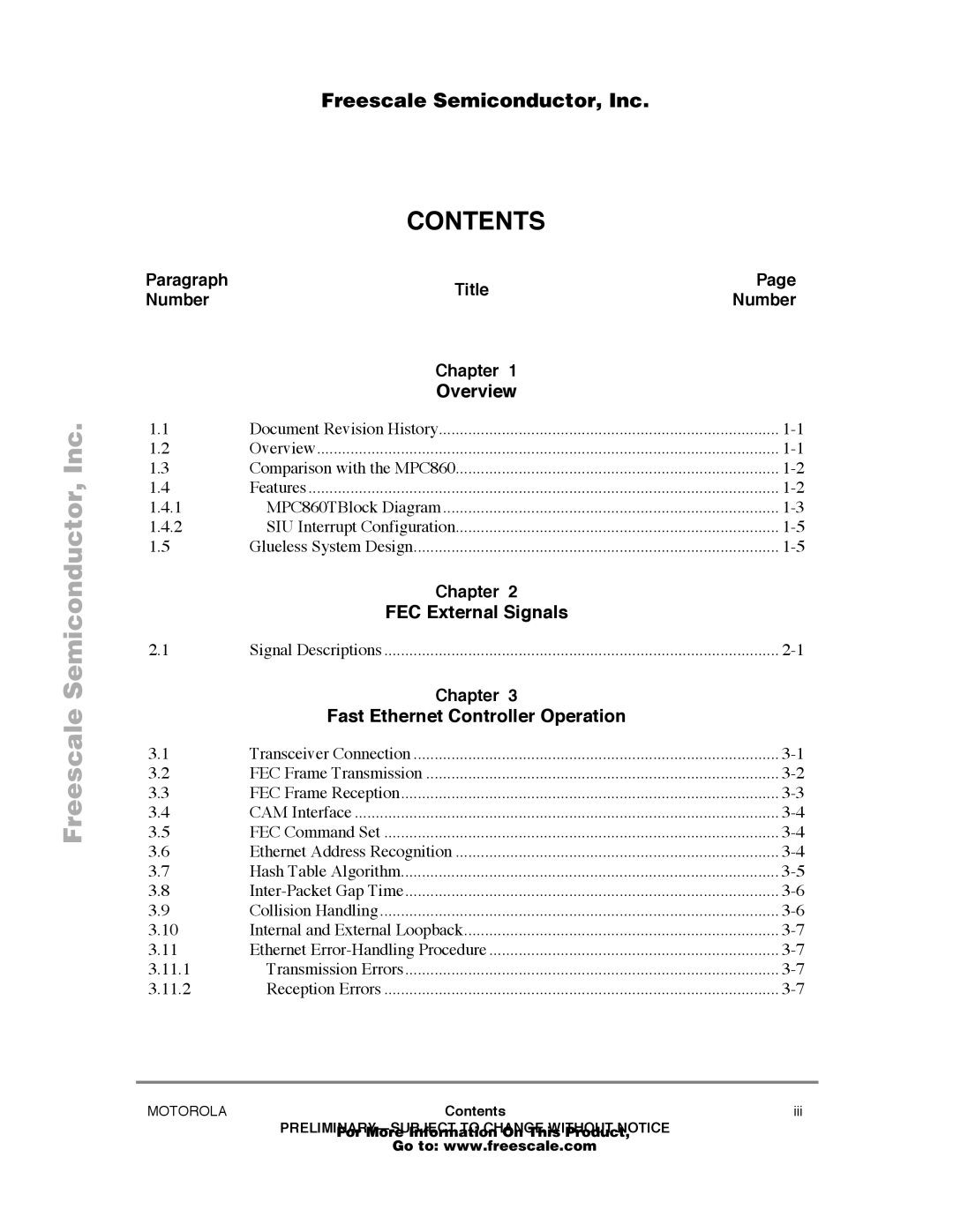 Freescale Semiconductor MPC860T user manual Contents 