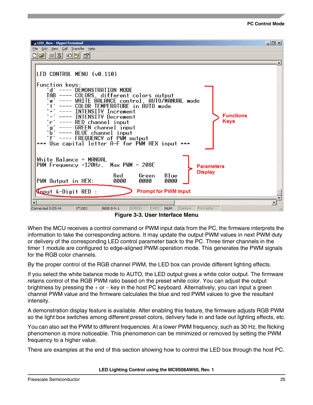 Freescale Semiconductor S08 manual User Interface Menu 