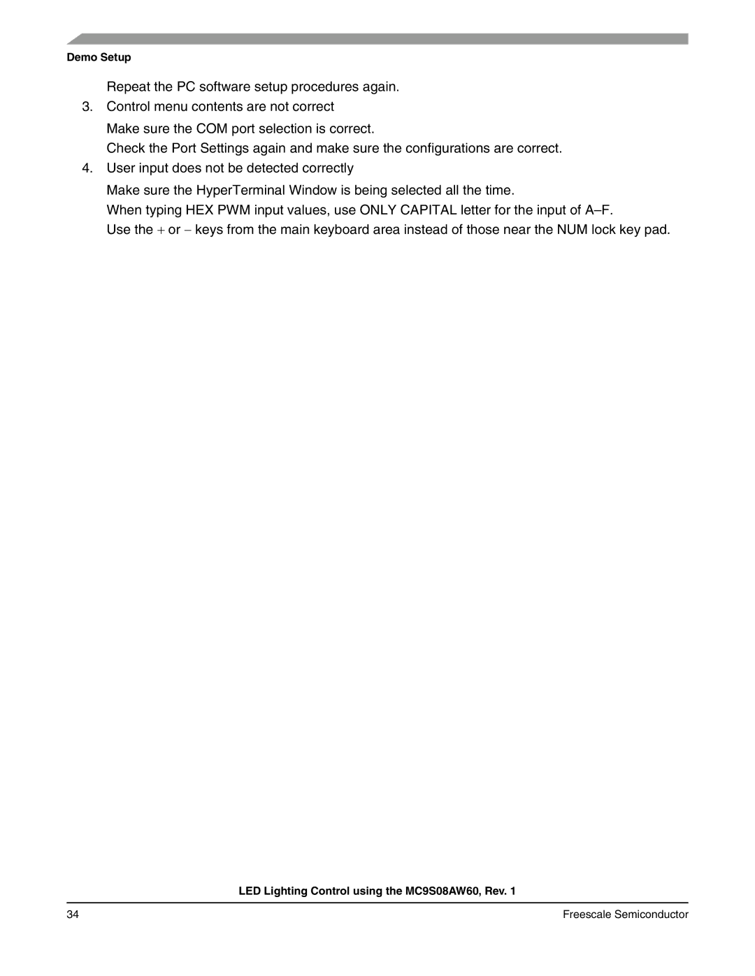 Freescale Semiconductor S08 manual Demo Setup 