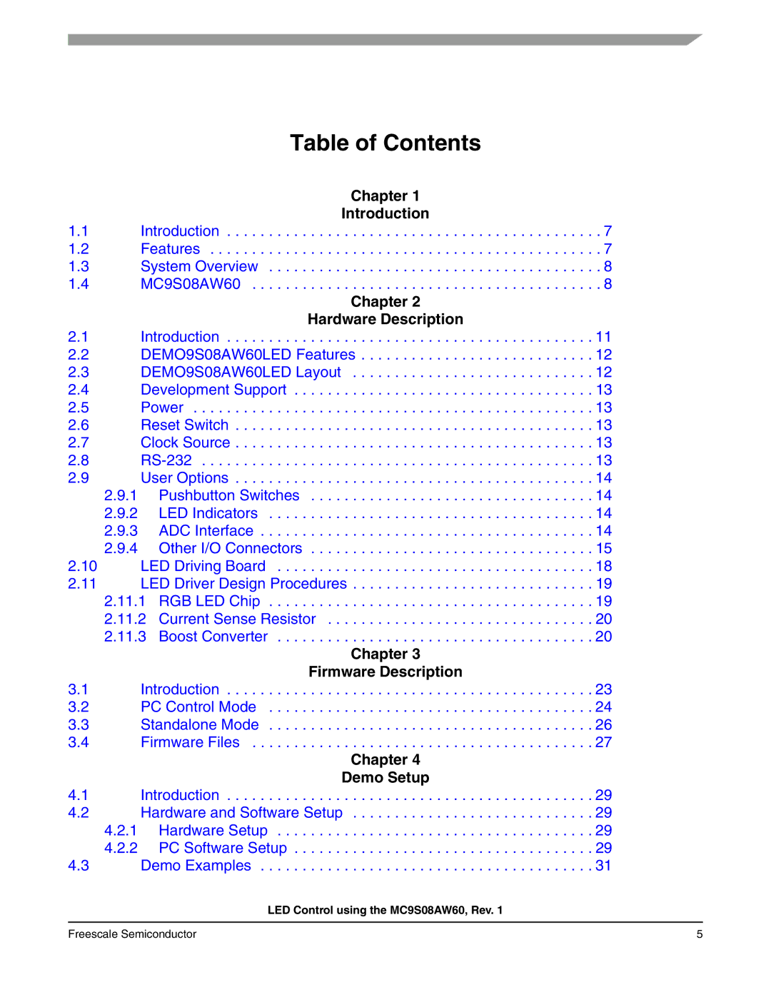 Freescale Semiconductor S08 manual Table of Contents 