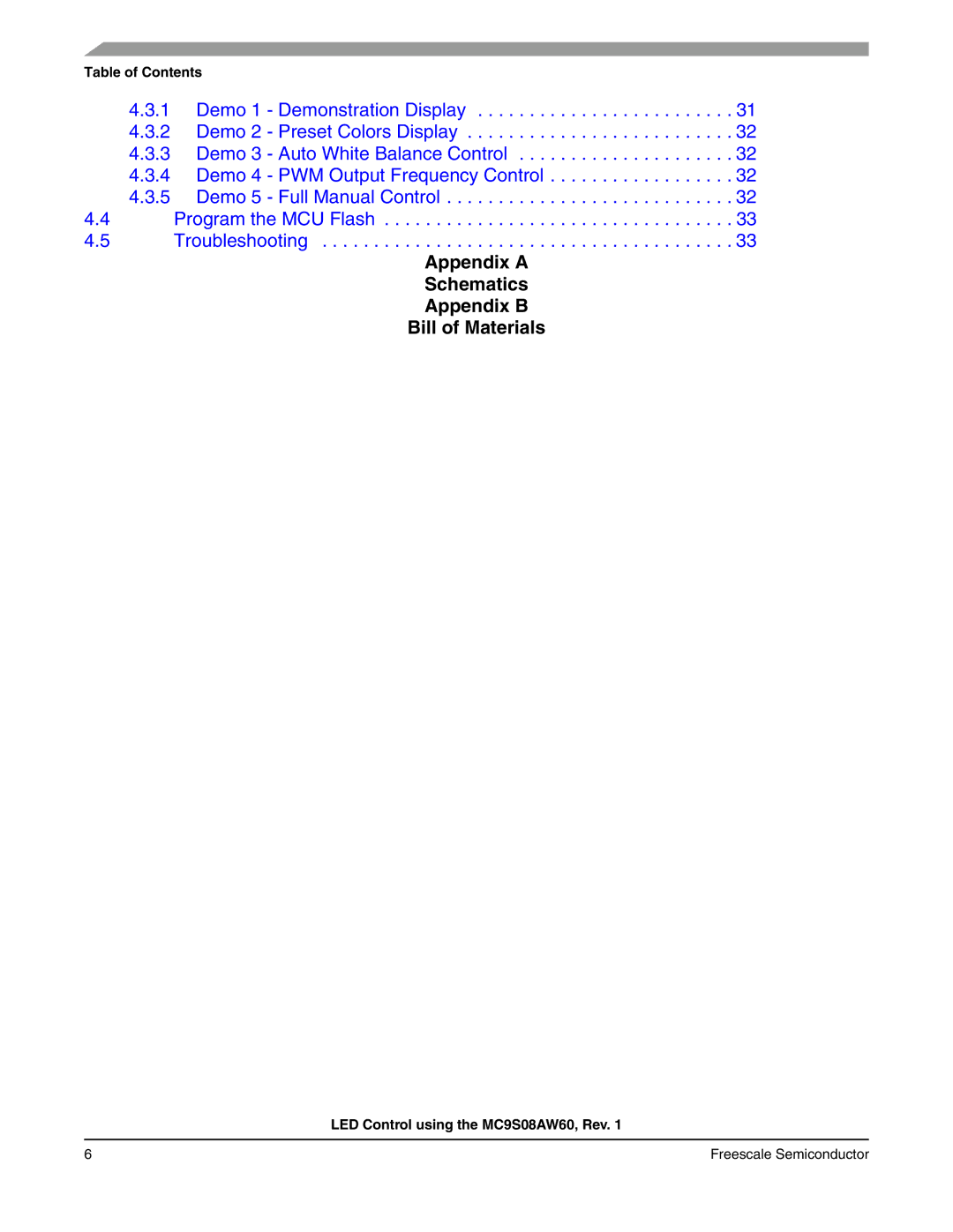 Freescale Semiconductor S08 manual Appendix a Schematics Appendix B Bill of Materials 