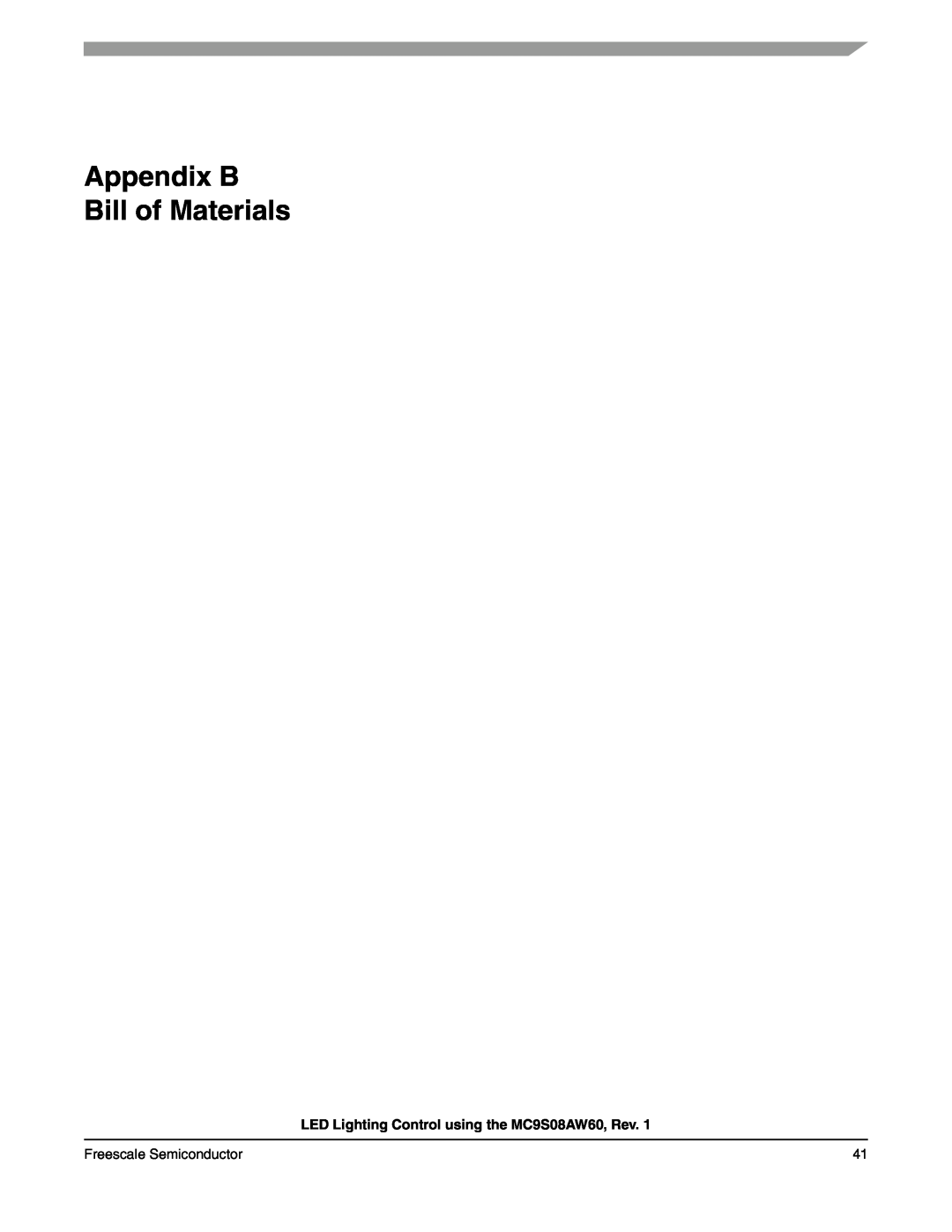 Freescale Semiconductor manual Appendix B Bill of Materials, LED Lighting Control using the MC9S08AW60, Rev 